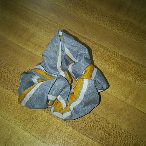 Yellow flowered scrunchie , grey with yellow strip - Picture 3 of 3